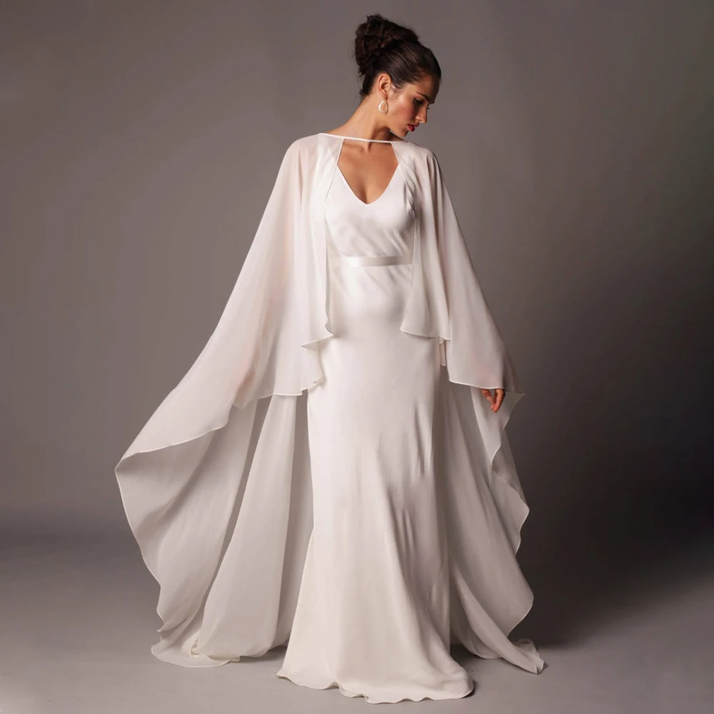 Women Elegant Soft Chiffon Long Cape Wedding Wrap Bridal Accessory Bolero Lady Unique Noble Cloak Black White Pink