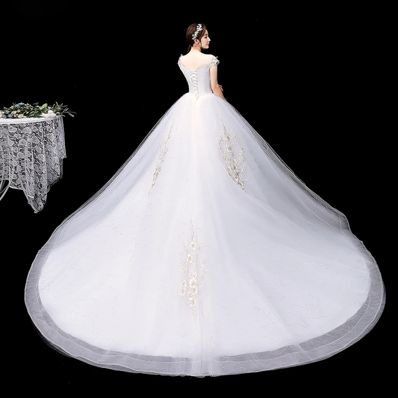 AnXin SH princess whit flower lace boat neck party vintage ruffles beading champagne rose sparkly customized wedding dress