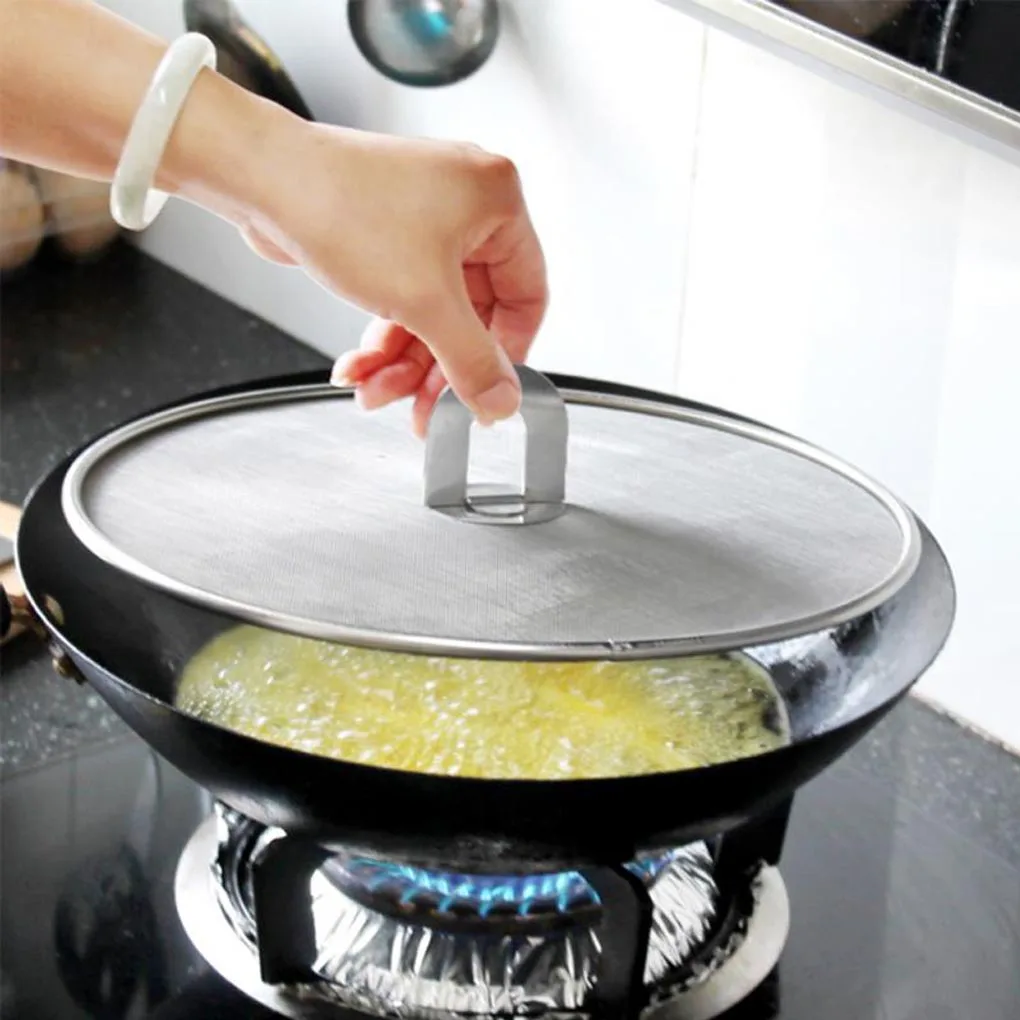 Grease Splatter Screen Pan Cover Stainless Steel Frying Pan Fine Mesh Stops Stove Oil Guard Pot Lid