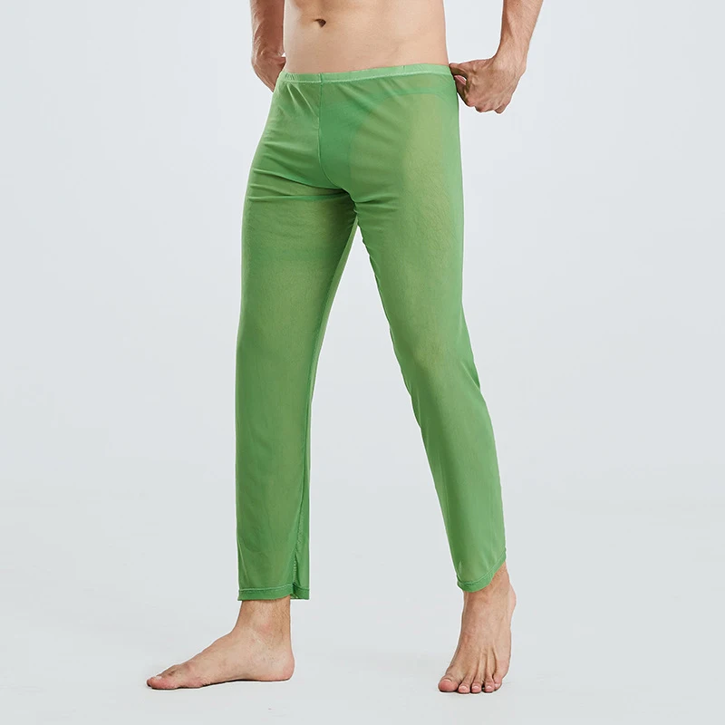 Men Long Pants Mesh Sheer Pajama Pants Sexy Underwear Stretch Pants See Through Thin Breathable Loose Sleepwear Lounge Homwear
