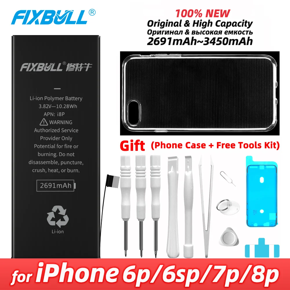 FIXBULL Battery For iPhone 8 7 6 6S Plus 8Plus 7Plus 6Plus 6SPlus Phone Replacement Bateria Li-ion Batteries Real Capacity Tools