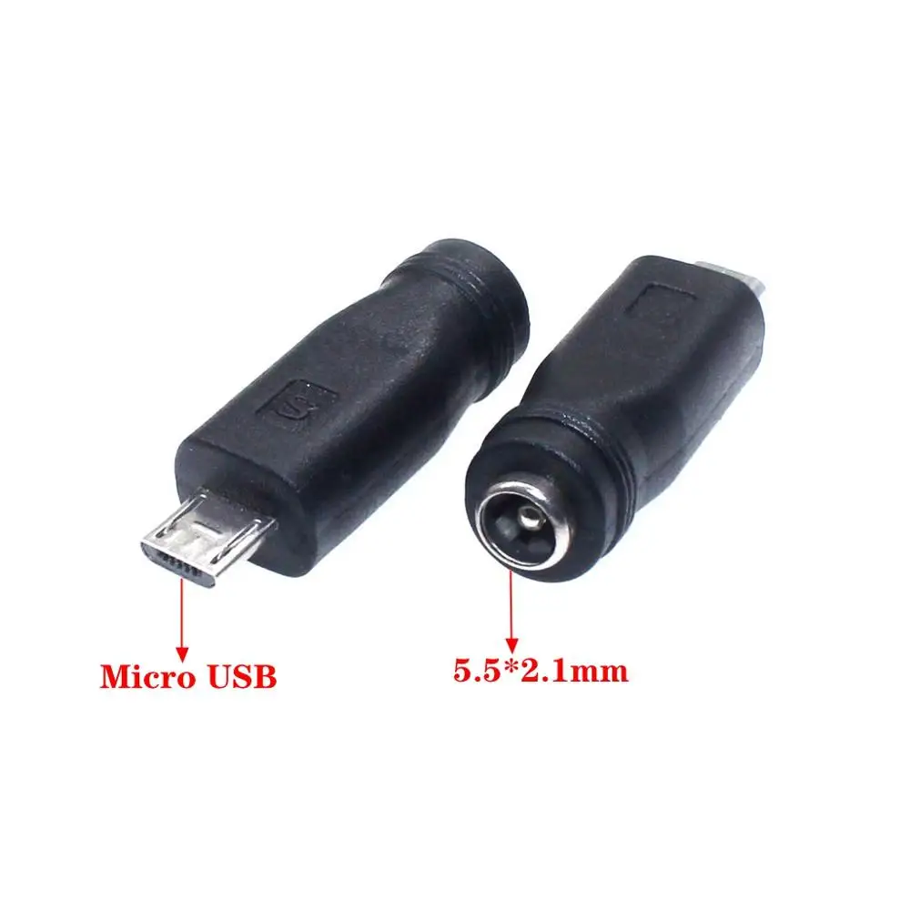 10Pcs 5V DC 5.5 x 2.1 mm Power Jack 5.5mm *2.1mm to Micro USB 2.0 DC Power Connector Adapter DC to USB 5P Male