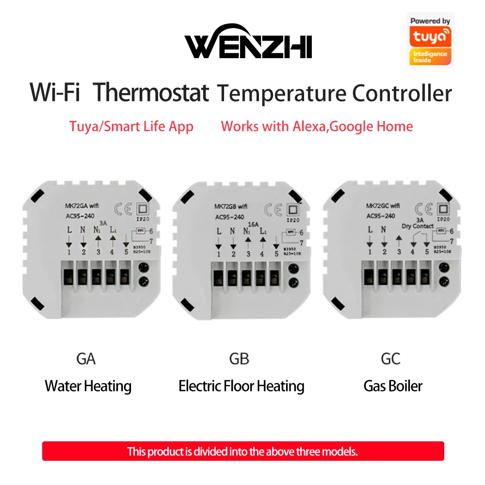 Thermostaat WiFi-temperatuurregelaar Water/elektrische vloerverwarming Gasboiler Tuya Smart Life-app Werkt met Alexa Google Home