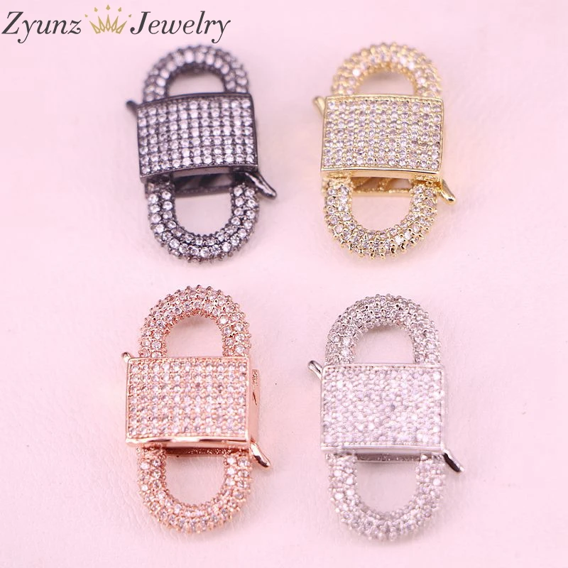 6PCS, Gold/Rose Gold/Black/Silver Color CZ Zirconia Clasp Component Lock Shape Metal Clasp Paved Jewelry Accessories