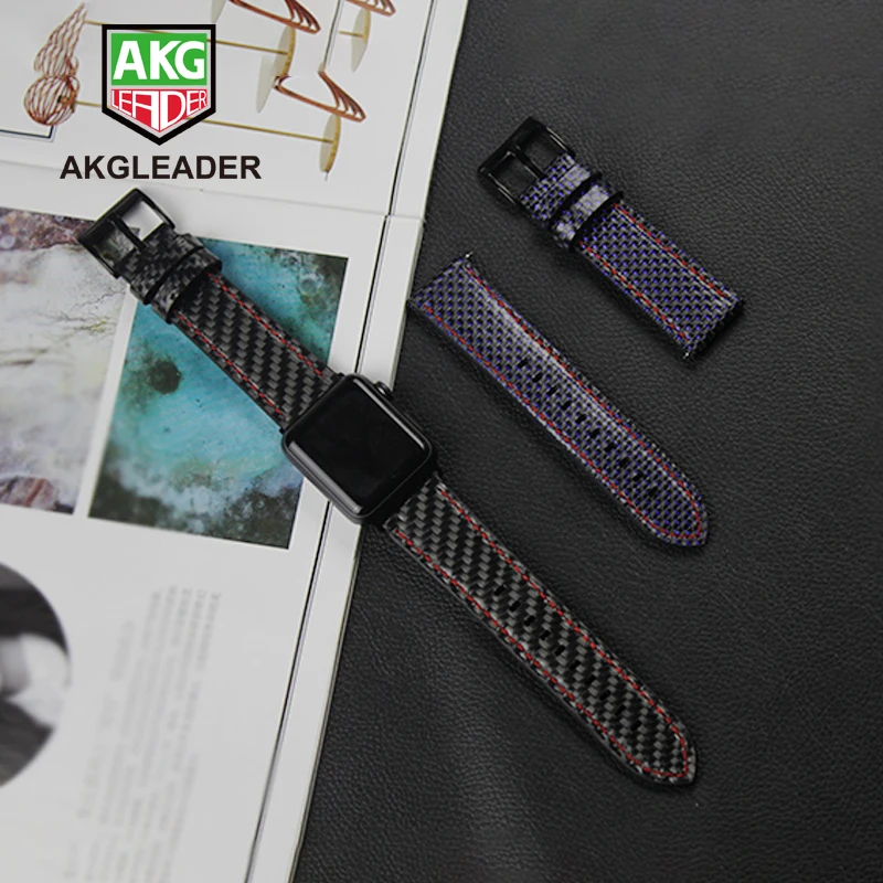 

Watch Strap For Apple Watch Series 7 6 4 5 40/44mm Real Carbon Fiber with Leather Watchband For Apple Series 2 3 Band 44 45mm