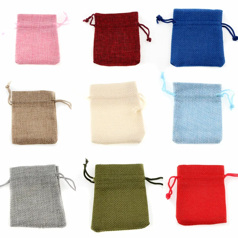 10pcs/lot Colorful 7x9cm 10x14cm Drawstring Burlap Bag For Wedding Party Gift Packaging Bag Jewelry Accessory Storage Bag