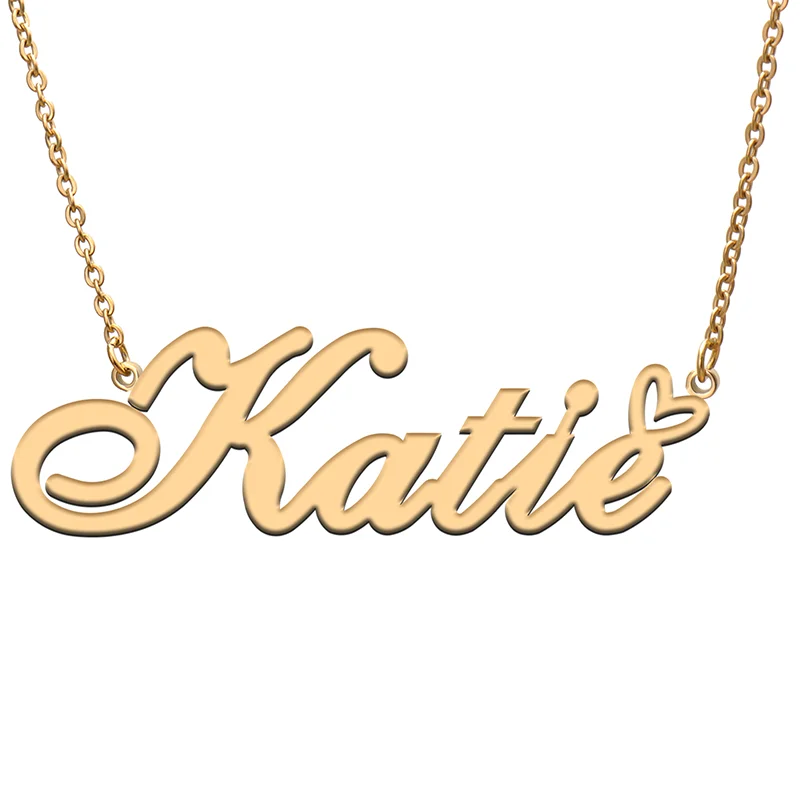 

Katie Name Tag Necklace Personalized Pendant Jewelry Gifts for Mom Daughter Girl Friend Birthday Christmas Party Present