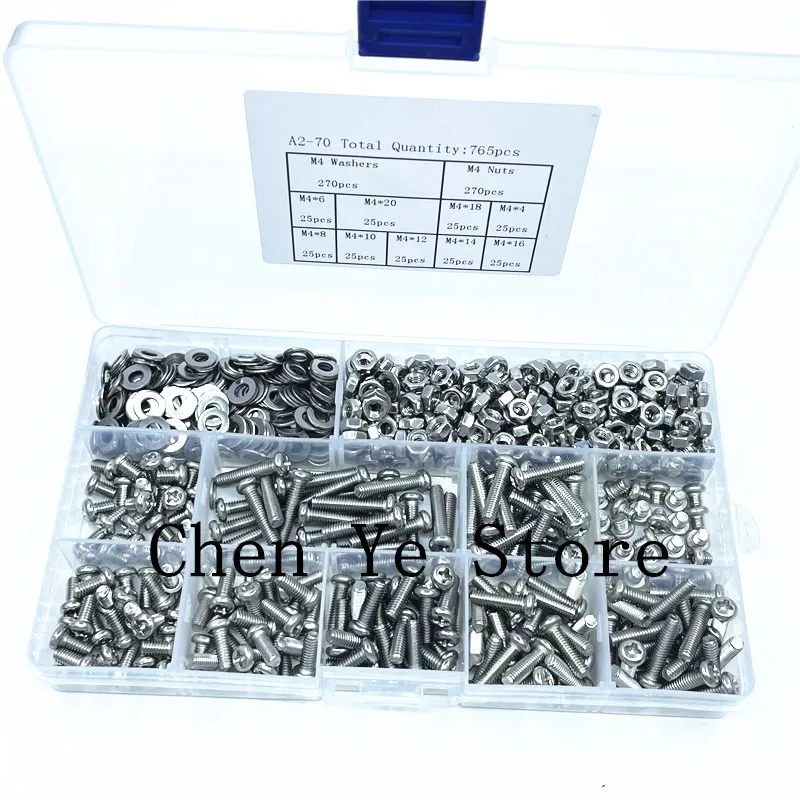 

Free Shipping 765PCS Cross Recessed Round Head M3 M4 M5 Screw Set Nut Washer Stainless Steel Phillips Machine Screw Assorted Kit