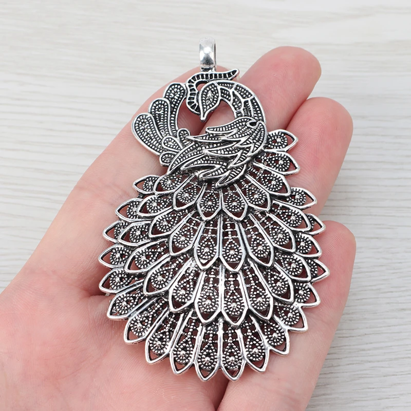 2 x Tibetan Silver Hollow Open Large Animal Beautiful Peacock Charms Pendants for Necklaces Jewelry Making Findings Accessories