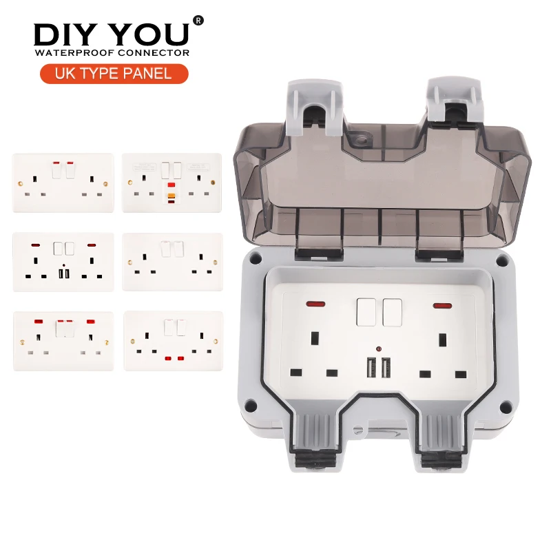 

Стандартная Водонепроницаемая уличная настенная розетка IP66 для дома и сада, большая розетка с двумя переключателями, с светильник том