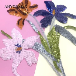 1 Piece Large Sequins Flower Patch Vintage Embroidered Applique Fashion Clothing Decoration Sew On Patch DIY Accessory