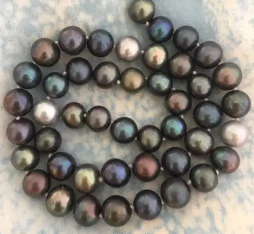 9-10mm tahitian multicolor black green red pearl necklace 18inch