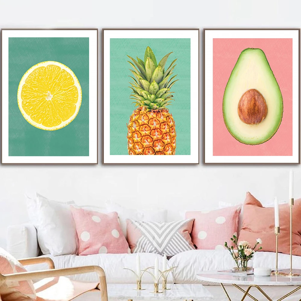 Lemon Canvas Painting Prints Poster Kitchen Wall Art Decor Vinatge Pineapple Avocado Fruit Poster Pictures Room Decoration