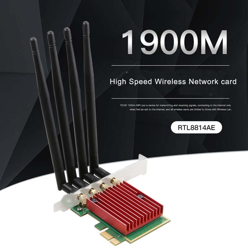 

High speed PCIe network card 1900M wireless WIFI network adapter RTL8814AE Realtek chip 4 Antenna 2.4G/5G Dual Band WIFI