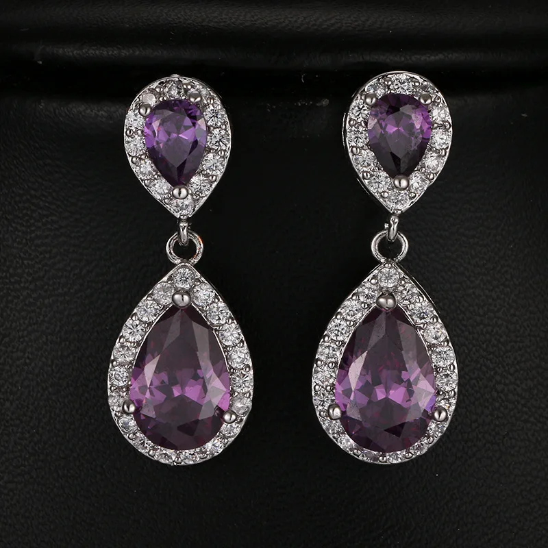 Buyee 925 Sterling Silver Female Big Earring Purple Crystal Stud Earring for Women Fashion Luxury Wedding Fine Jewelry Earring