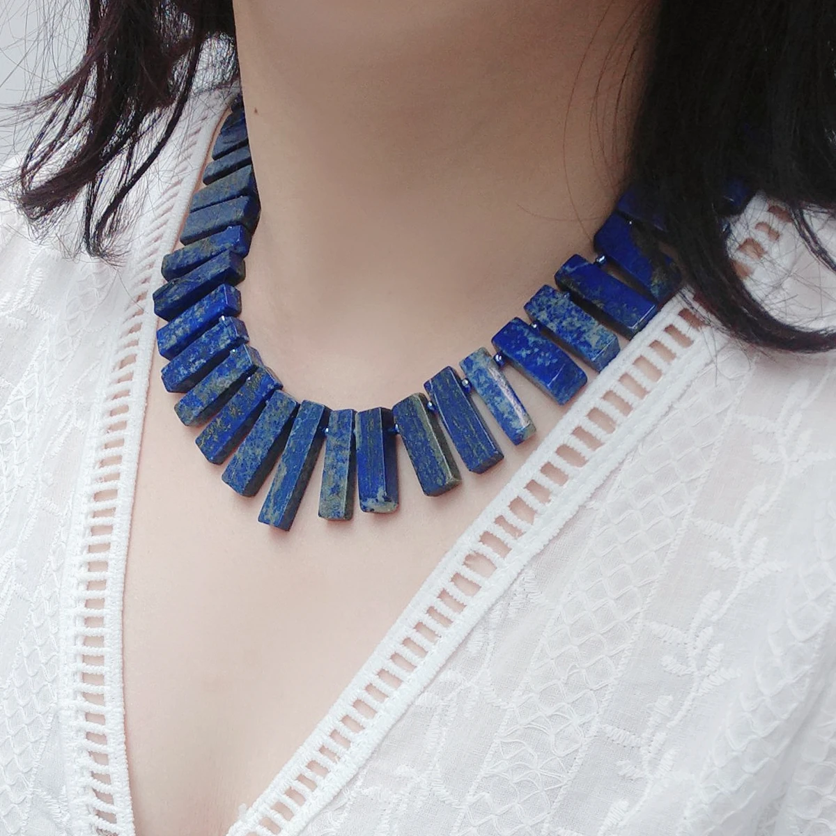 

Lii Ji Real Stone Blue Choker Necklace Lapis Lazuli Statement Necklace 45cm Women Jewelry Christams New Year Gift