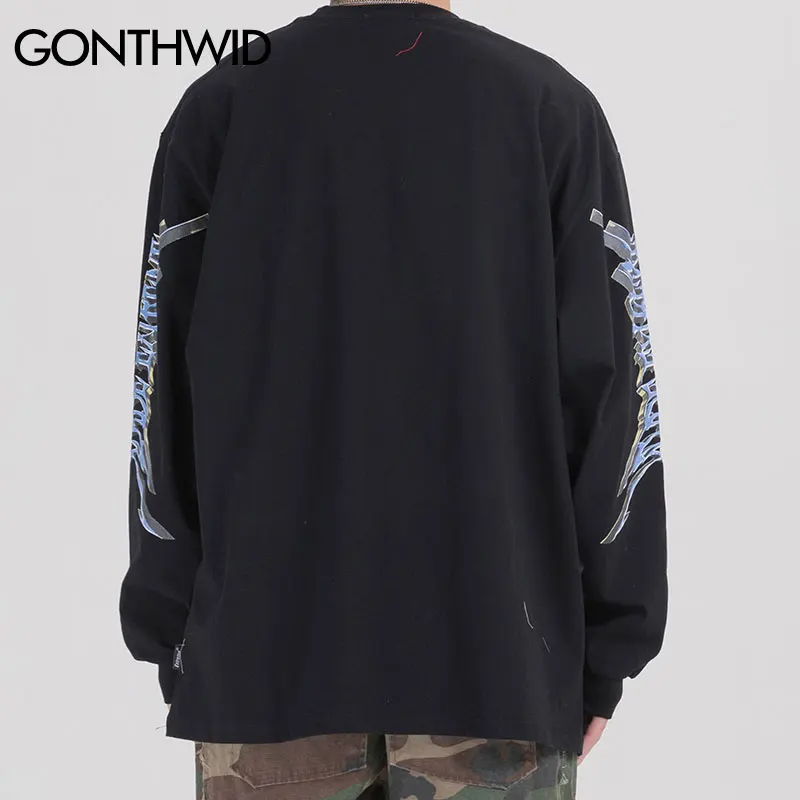 GONTHWID Creative 3D Angel Print Long Sleeve Tees Shirts Streetwear Hip Hop Hipster Casual Loose Tshirts Men Fashion Tops