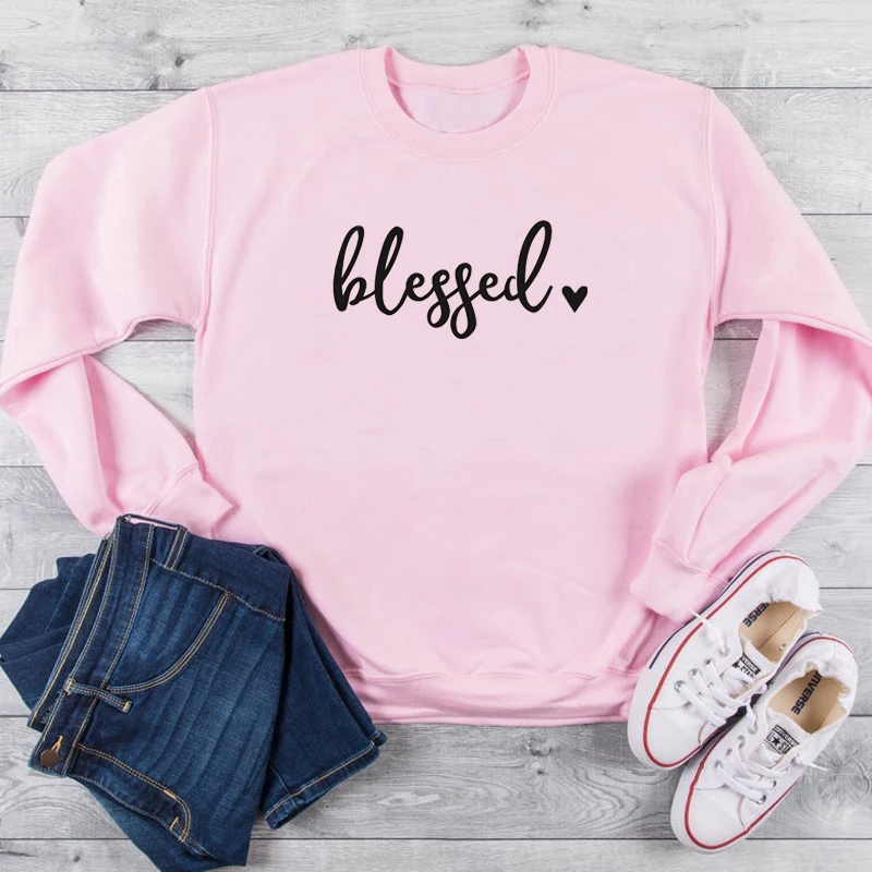 Blessed Heart Graphic Sweatshirt Religious Clothing Pullover Christian Bible Verse Baptism Cotton Jumper Jesus Blessed Tops