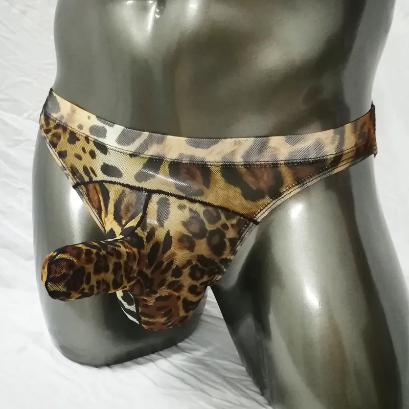 Mens Hot Leopard Low Waist Sheath  Gay Brief Underwear