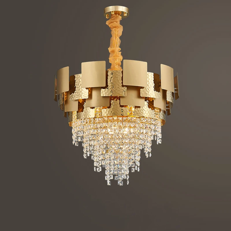 Golden Crystal Stainless Steel Pendant Lights, LED Postmodern Suspension Luminaire, Lâmpada para Foyer