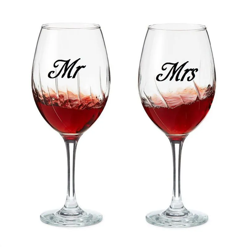 

Mr & Mrs Wine glass jar wedding Sticker vinyl wedding decor engagement party cup decal JH222