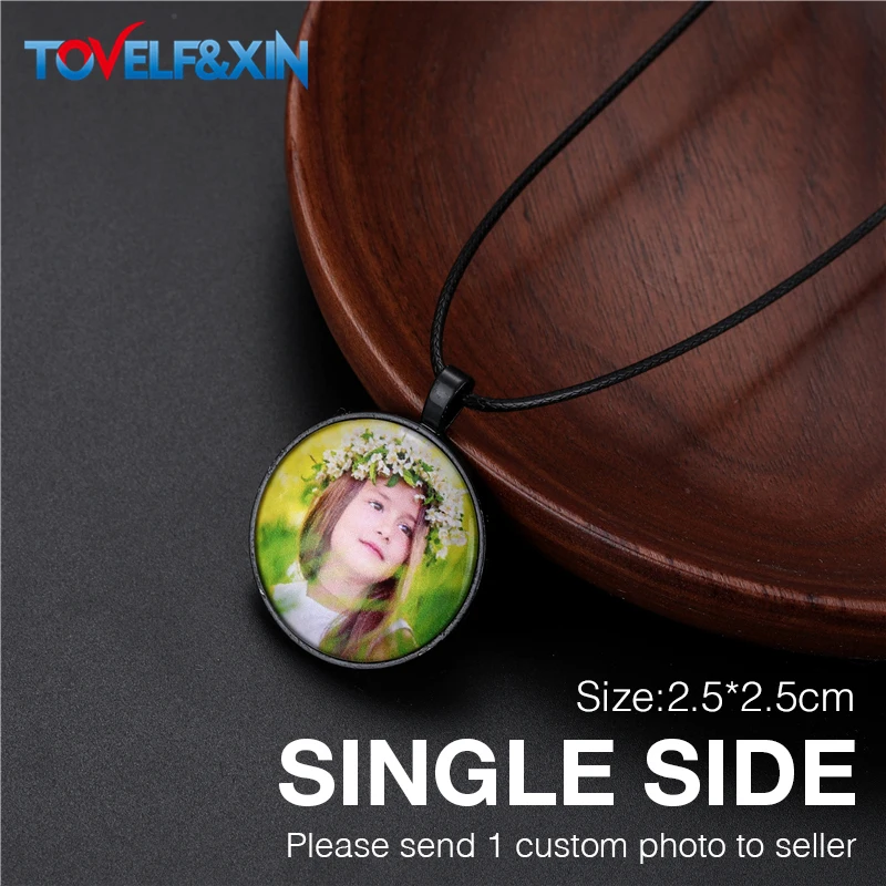 Black Customized Photo Necklaces Custom Name Baby Pendant Necklace Personalized Photo Necklaces with Rope Chain for Family Gifts