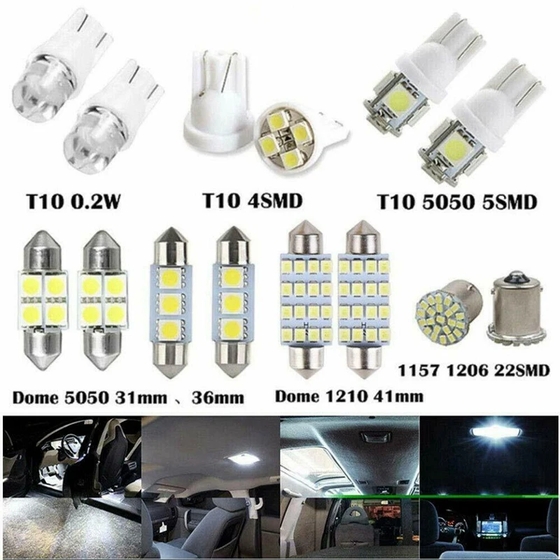 14X White LED Car Interior Inside Light Dome Trunk Map License Plate Lamp Bulbs