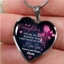 To My Daughter Love Dad Mom Heart Necklace Flower Inspirational Letter Necklaces Chokers Jewelry