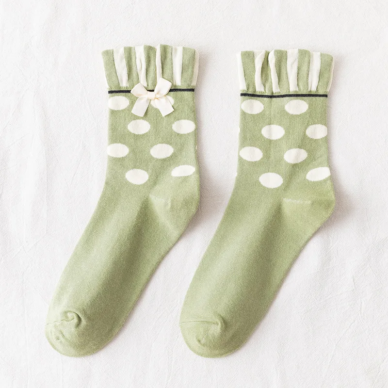Korean Style Women Novelty Crew Socks Cute Kawaii Christmas Gifts Cotton Long Funny Funky Bow Socks for Girls 7 Pairs Set