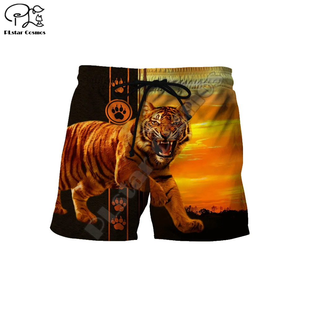 PLstar Cosmos Beautiful Tiger Men's Shorts Cool Fashional Summer Animal Casual Shorts Harajuku 3D Printed Loose Beach Style-T29