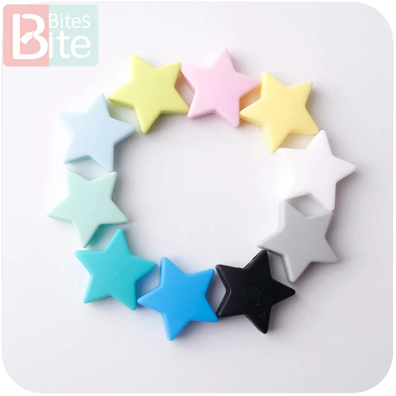 bite bite 10PC 23mm Colorful Silicone Star BPA Free Silicone Teether DIY Crafts Baby Accessories Silicone Beads Baby Teether Toy