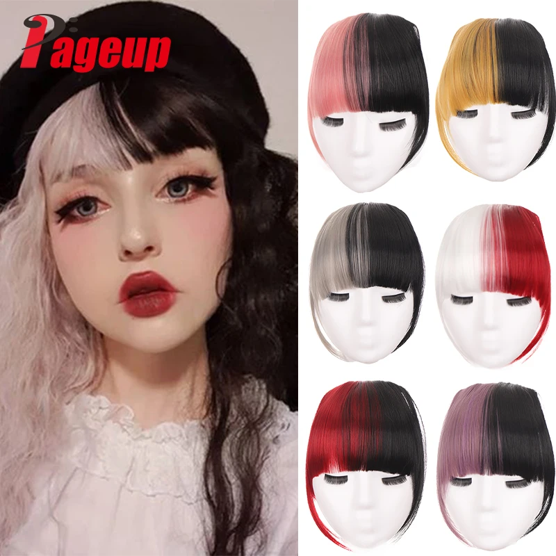 PAGEUP Short Synthetic Bangs Heat Resistant Hairpieces Hair Women Natural Short Fake Hair Bangs Hair Clips For Extensions Black