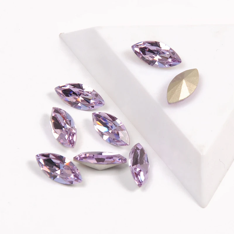 YANRUO 4200 All Sizes Violet Navette Glass Stones Strass DIY Craft Gems Point Back Crystal Sewn Rhinestones For Clothes