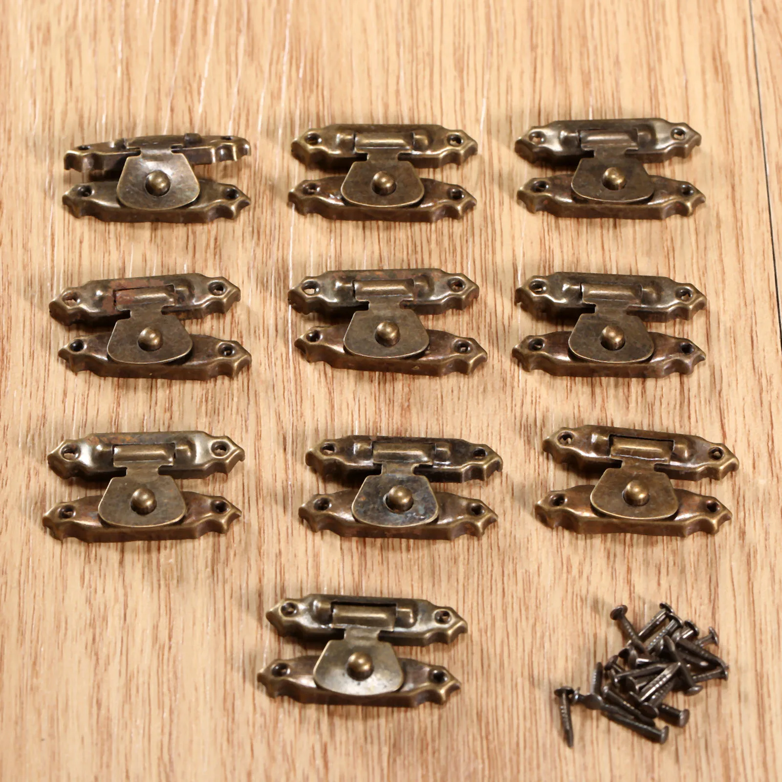 10Pcs Mini Jewelry Gift Wine Box Wooden Case Hasp Lock Drawer Latches Decorative Brass Suitcases Hasp Latch Hook with Nails