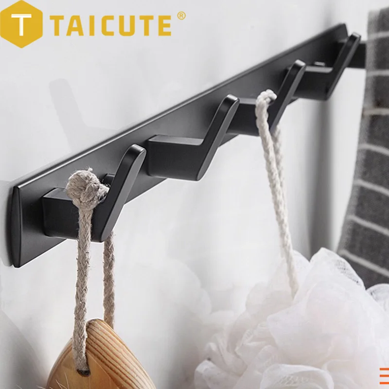 TAICUTE 2 Ways Installation Towel Hanger Space Aluminum Wall Hook Coat Clothes Holder for Bathroom Kitchen Bedroom Hallway,Black