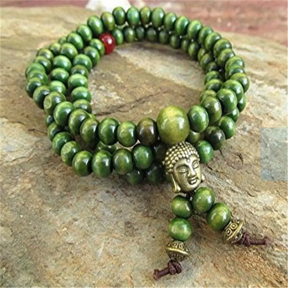 

6MM green sandalwood wooden bead 108 Beads Wristband pray RuyiHot yoga Sutra Bless Healing MONK Lucky cuff mala