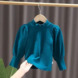 Girls Bottoming shirt Autumn New High-neck Long-sleeved Tops Baby Girls Puff Sleeve T-shirts Children's T-shirts 1-7Y