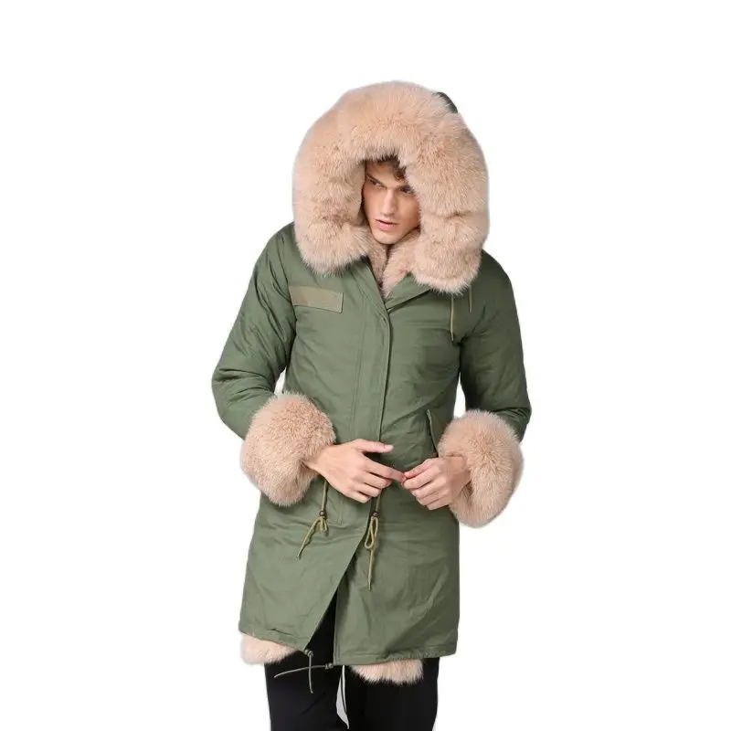 Fuchs pelz tragen nackte Farbe Herrenmode langen Parka mit Fuchs pelz Manschetten Russland Luxus-Stil