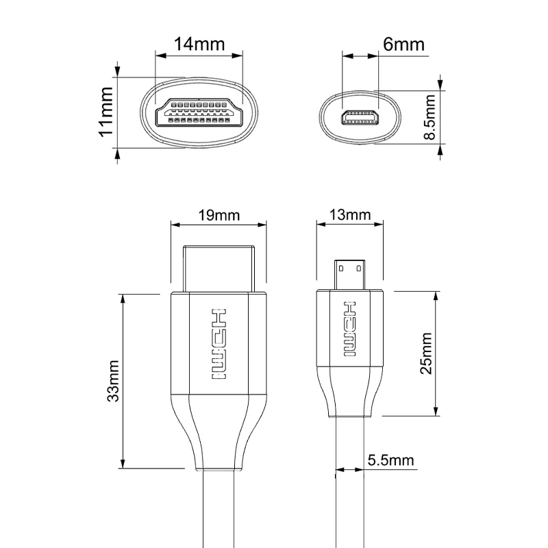 Cabo micro hdmi para hdmi, adaptador banhado a ouro, alta velocidade, 2.0, 4k, para câmera, hdtv, 1m, 1.5m, 2m, 3m, 5m
