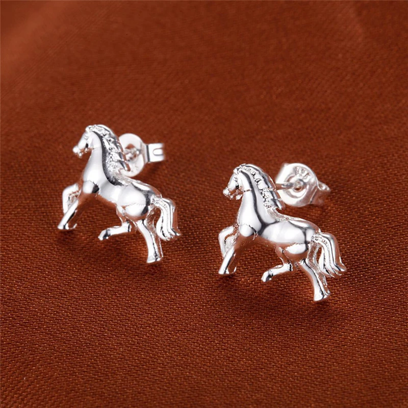 Silver Plated Jewelry Sets for Women Horse Stud Earring Necklace Brincos Collier 2pcs Set Trendy Accessories Gifts