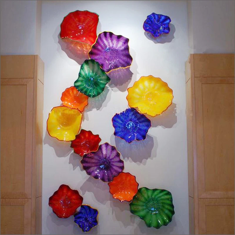 

Free Shipping Fancy Blown Murano Glass Wall Plates Hand Blown Glass Flower Wall Art Plates