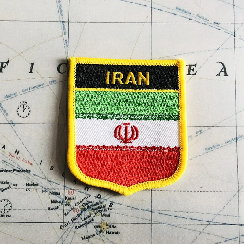 Bandiera nazionale Iran ricamo patch Badge scudo e forma quadrata Pin un Set sulla decorazione zaino bracciale in tessuto