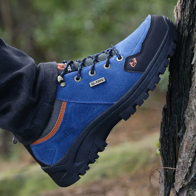 Orange Suede Leather Hiking Shoes Men High Quality Trekking Shoes Men Autumn Winter Hiking Sneakers Couple Shoes zapatos hombre