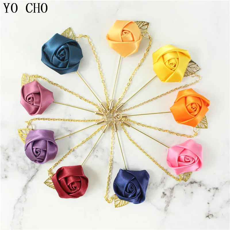 Rose Boutonniere Corsage Wedding Boutonniere Pin for Men Women Silk Buttonhole Groomsmen Party Prom Suit Accessories Brooches