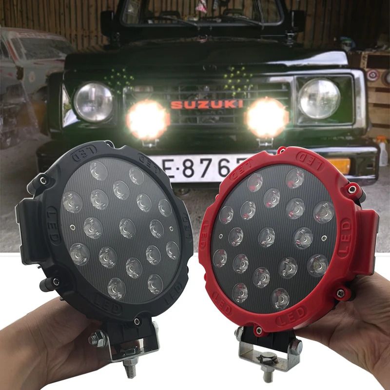 2x Offroad 4WD Car Roof Rack Spotlight 51W 7 inch LED Headlight For Jeep Wrangler 4x4 Truck SUV Pickup Flood Driving Fog Lamp