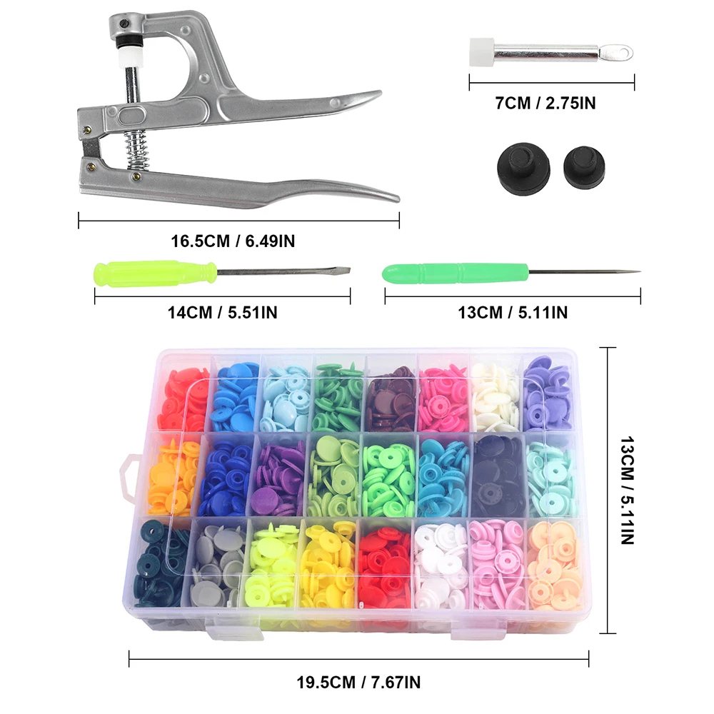 T5 Plastic Snap Button with Snaps Pliers Tool Kit, Organizer Containers,Plastic Pressure Seam Snap, Button Press Studs, 360 Sets