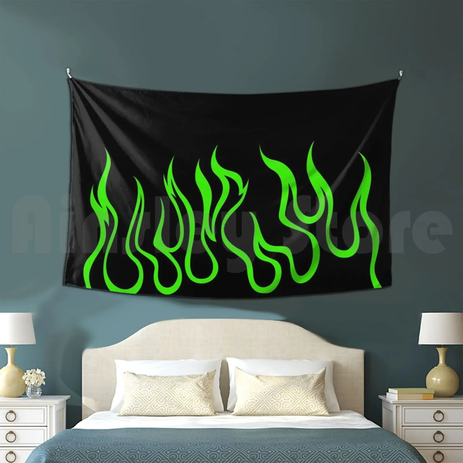 Green Flames Customized Tapestry Billie Creepy Font Belly Ache Bellyache Horror Font Vsco Girl Tumblr