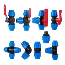 PVC PE Tubo Tap Water Splitter, Conector de válvula rápida de plástico, Jardim Agricultura Irrigação, Tubulação de água, 20 25 32 40 50mm