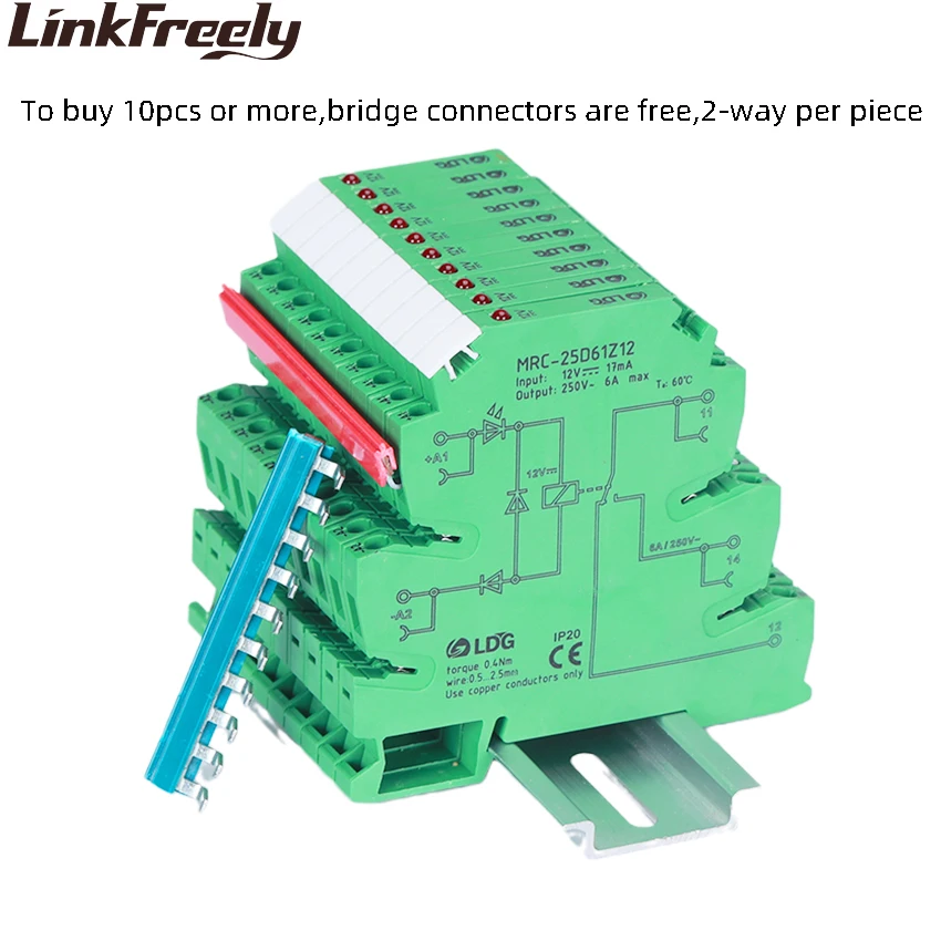 MRC-25D61Z12 Electromagnetic Contact Relay Module 12VDC Coil 6A 250VAC/DC Out Electric Voltage Interface Relay Board Switch Din