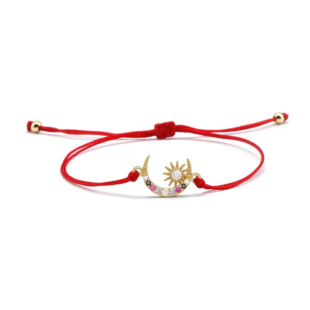 Cubic Zirconia Stones Brass Cute Crescent Moon Charm Bracelet Women Lead By Intuition Star Red String CZ Handmade Jewelry Gift